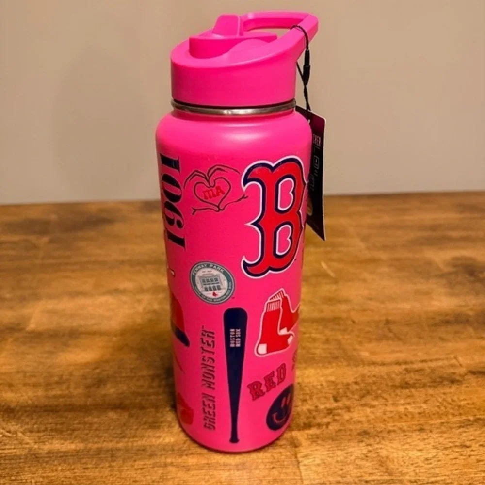 Boston Red Sox Hot Pink Insulated Water Bottle (NEW) 34oz The Memory Company - Picture 2 of 9